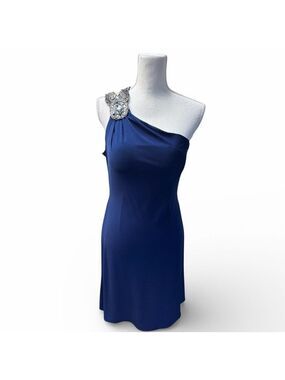 Jackie Jon New York Blue one-shoulder-jeweled Evening Dress Size 8